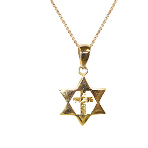 Star with Cross Necklace - 14k Gold