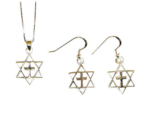 Star of David With Cross Set - Sterling