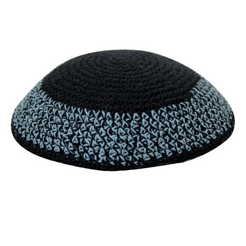 Black with Light Blue Knitted Kippah (16cm)