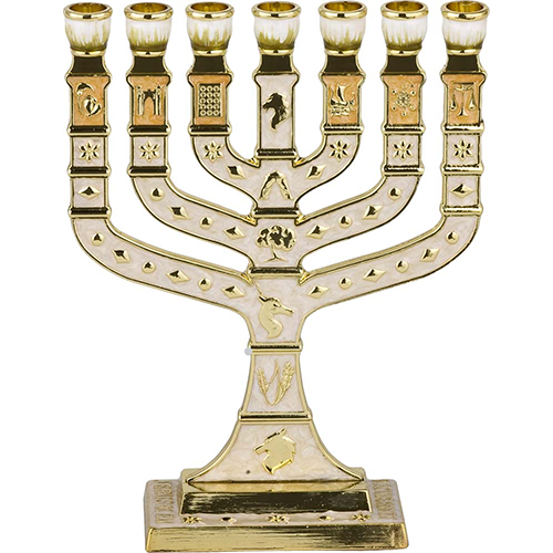 4.5" Enamel Menorah - Ivory