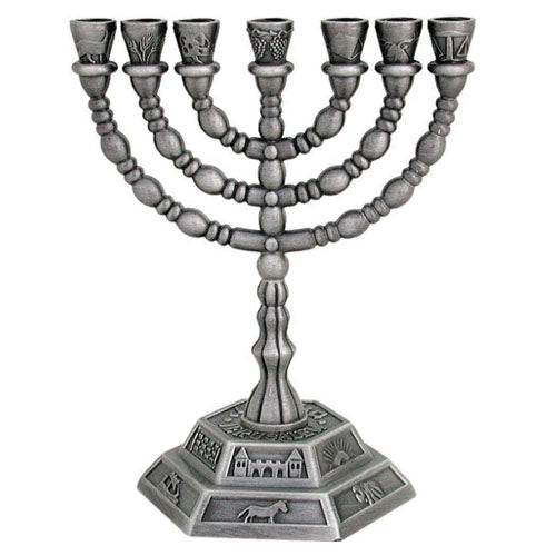 5.25" Tribes Menorah - Pewter