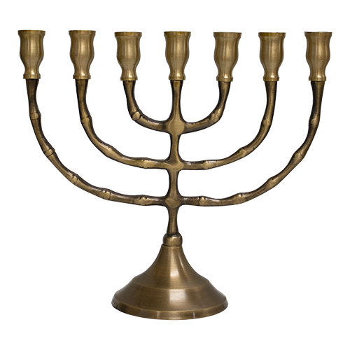 7" Solid Antique Brass Temple Menorah