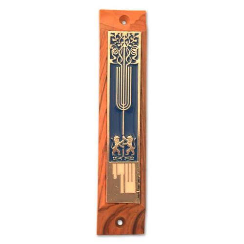 Lion of Judah Olive Wood Mezuzah - ( 3 Tones)