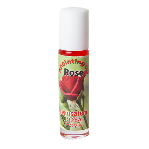 A bottle of Rose Anointing Oil with a label