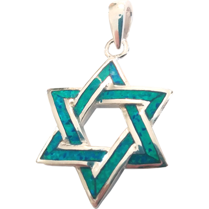 Star Of David Sterling Silver Pendant With Synthetic Opal (Various)