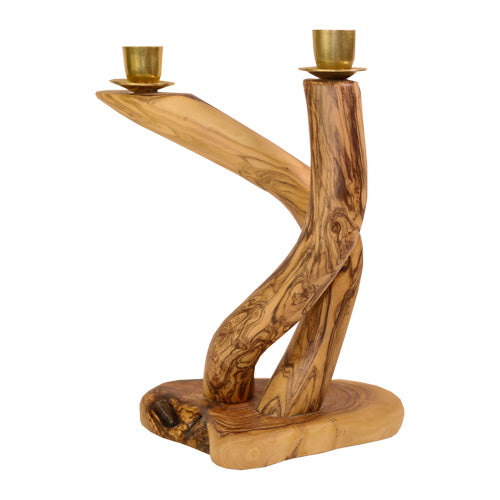 Olive Wood Hand Carved Candelabra (One-Of-A-Kind) - 2 Stems - Style A