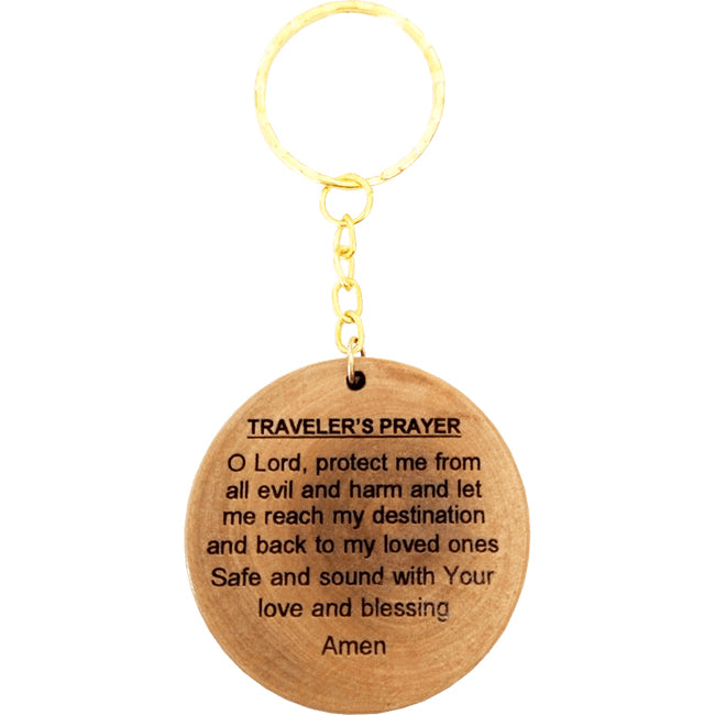 Traveler's Prayer Olive Wood Keychain