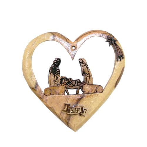 Olive Wood Heart Nativity