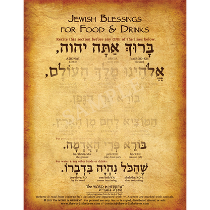 jewish blessing for food and drink in hebrew and english 