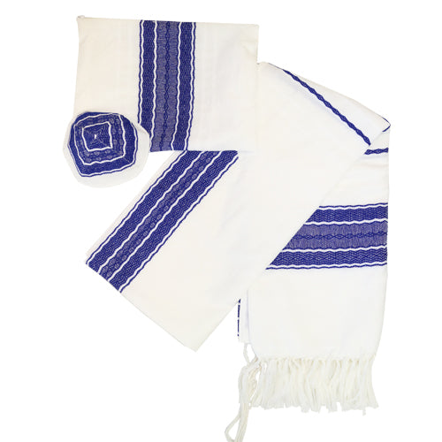 Handwoven Black Silk Prayer Shawl Tallit Set with Silver Stripes - Gabrieli