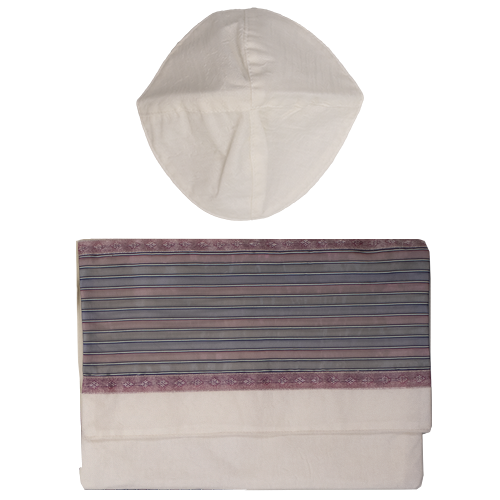 Wild Silk Prayer Shawl Set - Cream & Stripes - 18.5" by Gabrieli