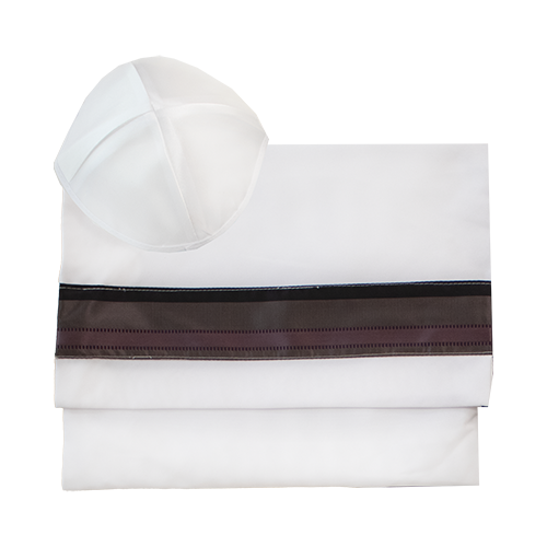 Cotton Prayer Shawl Set - Cream & Stripes - 18" By Gabrieli