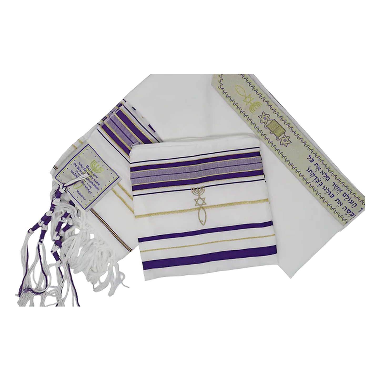 Purple and gold tallit prayer shawl with matching bag