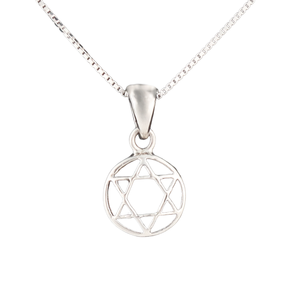 Silver star of David pendant on a silver chain