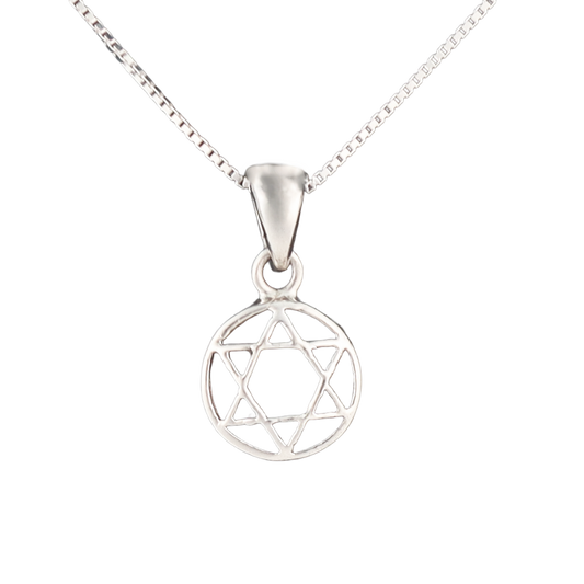 Silver star of David pendant on a silver chain