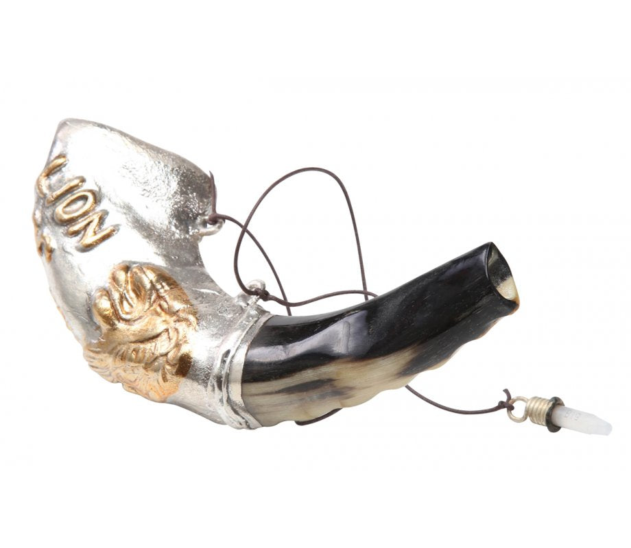 Anointing Oil Ram Shofar 11" - 13" - Silver Plated Lion of Judah Design