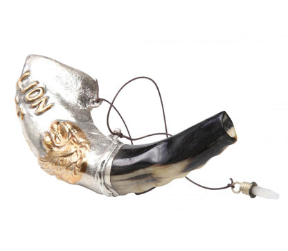 Anointing Oil Ram Shofar 11" - 13" - Silver Plated Lion of Judah Design