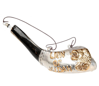 Anointing Oil Ram Shofar 11" - 13" - Silver Plated Lion of Judah Design