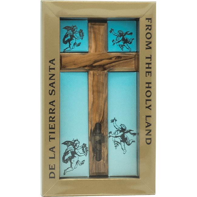 Olive Wood Cross with Holy Land Elements ( 2 Sizes)