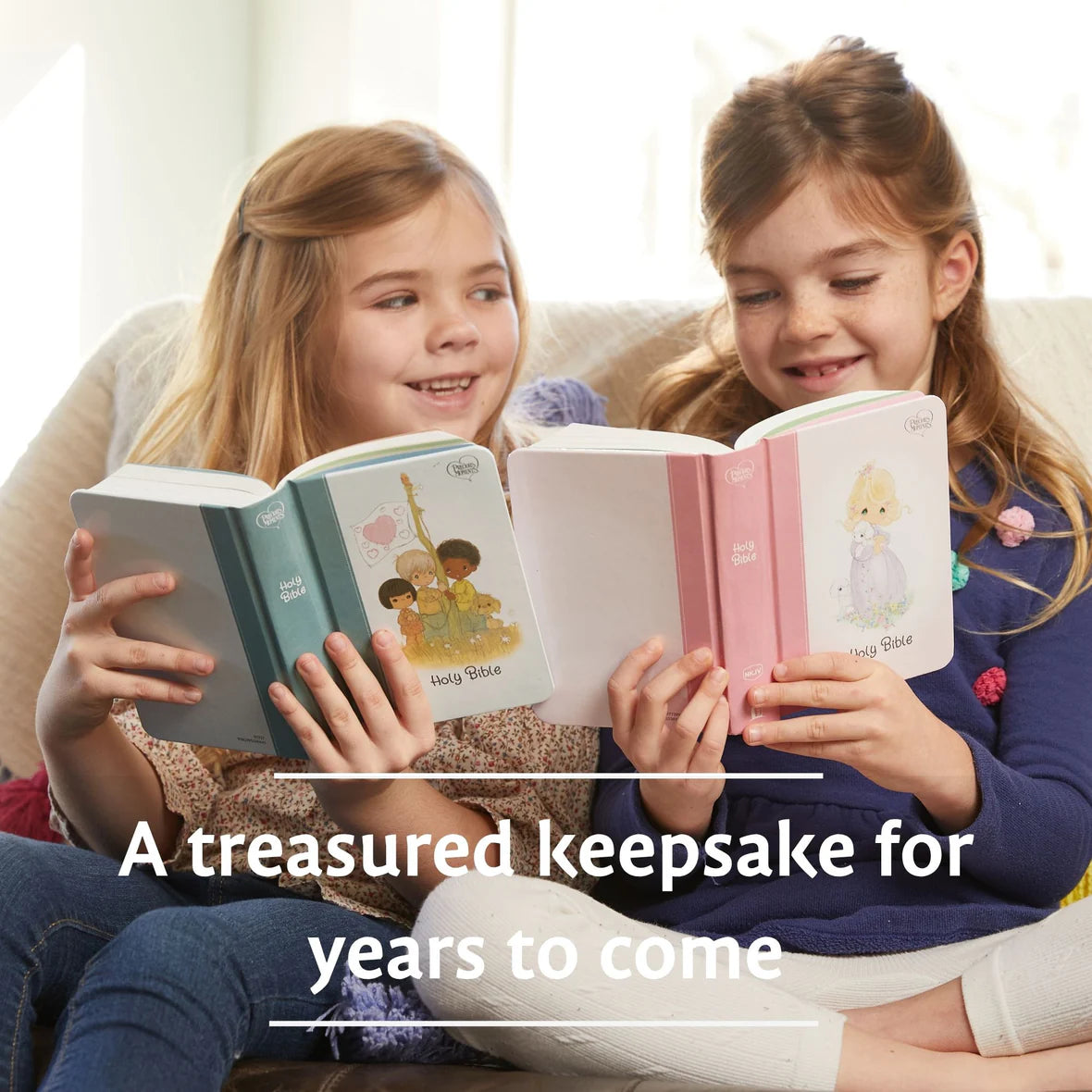 Children enjoying the NKJV Precious Moments Small Hands Bible, a treasured keepsake Bible for kids