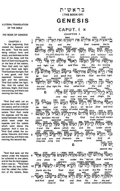 Hebrew-English Interlinear Bible page with Hebrew text and direct English translation
