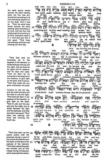 Hebrew Old Testament interlinear page with Strong’s numbers and English word meanings