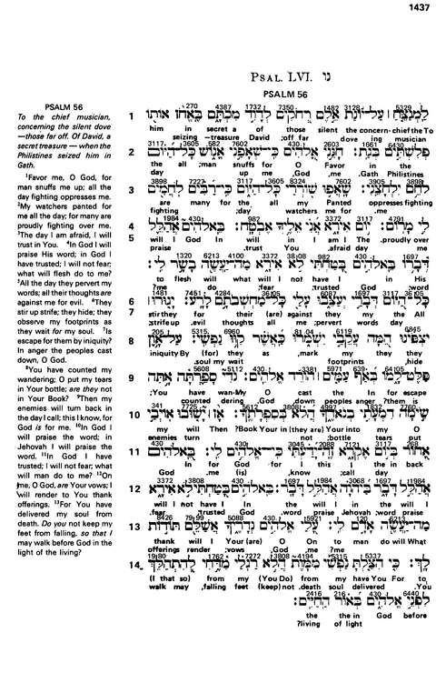 Hebrew Old Testament interlinear page with English translation