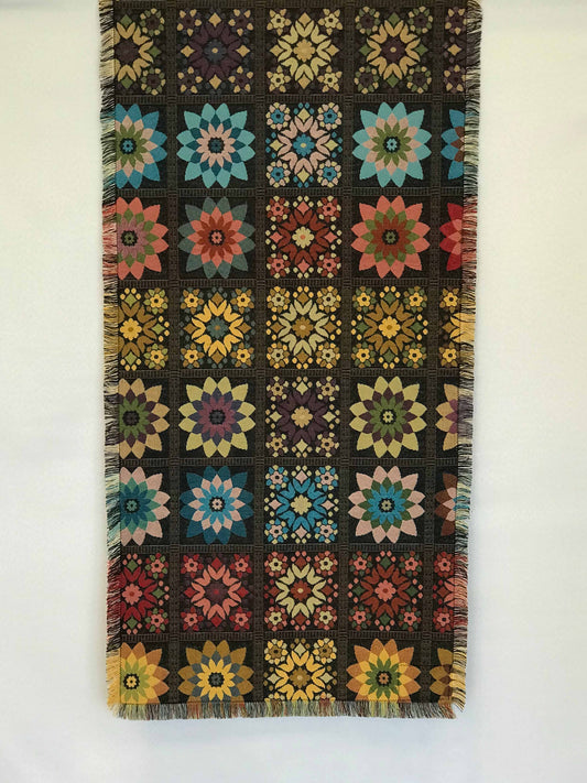 Large Black Floral Reversible Table Runner