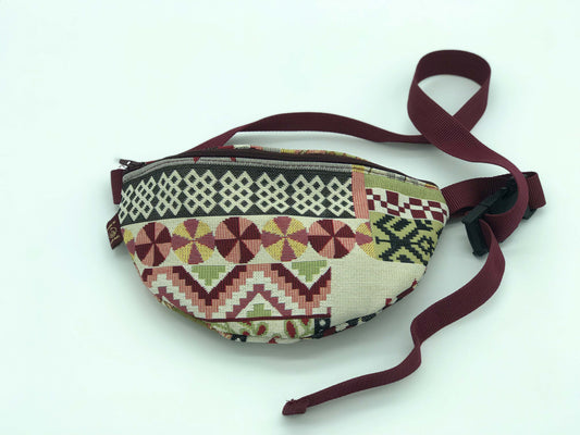 Maroon Ivory Patchwork Waist Bag