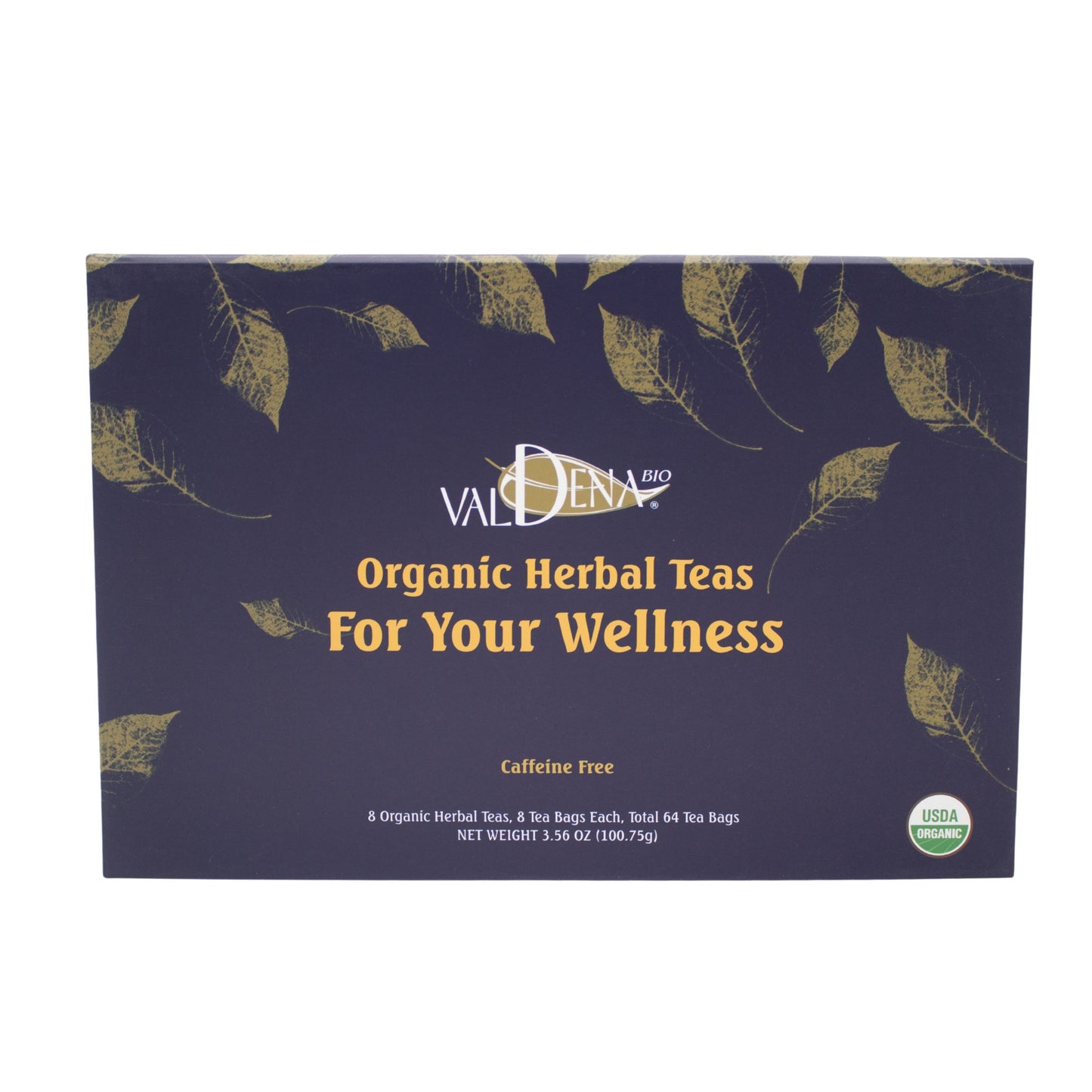 Organic Herbal Tea Valdena Sampler Gift Set Box - 8 assorted tea flavors, 64 total tea bags