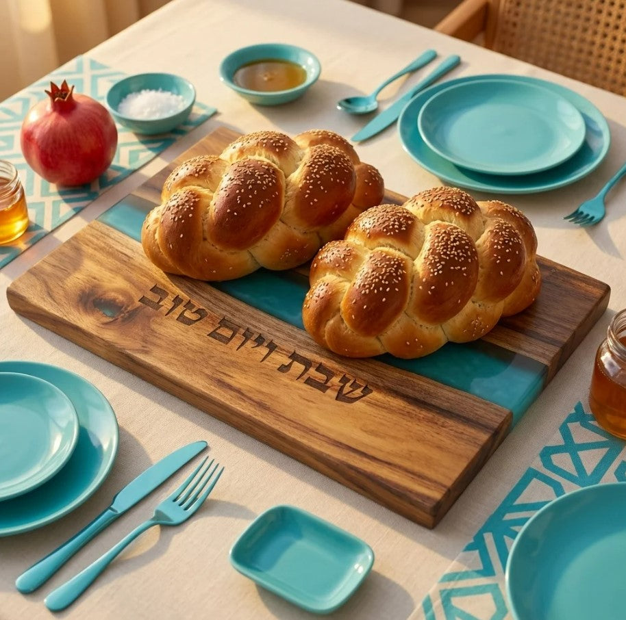 Acacia Wood & Turquoise Resin Challah Board