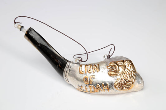 Anointing Oil Ram Shofar 11" - 13" - Silver Plated Lion of Judah Design