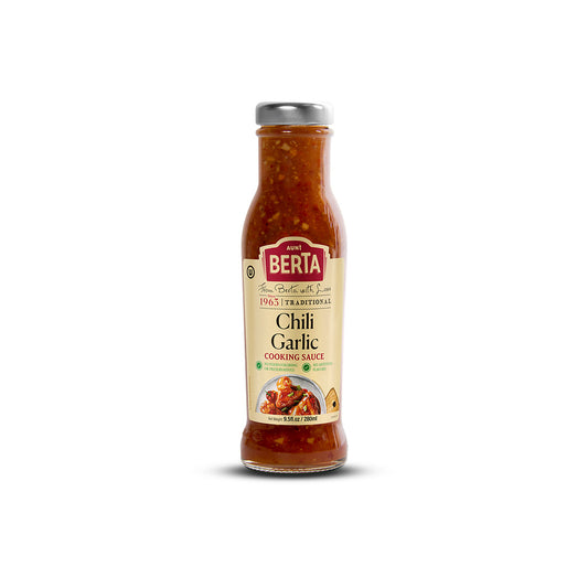 Bottle of Aunt Berta Chili Garlic cooking sauce