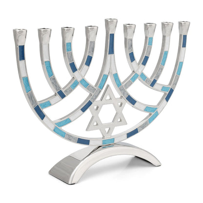 Star of David Hanukkiah - Blue with Gold or Silver Twisted