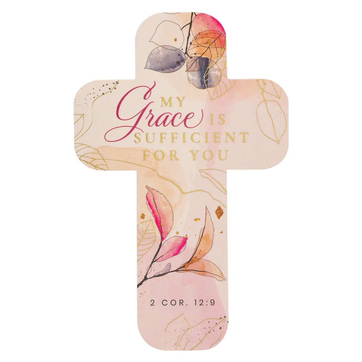 My Grace is Sufficient Peach Floral Cross Bookmark - 2 Corinthians 12:9