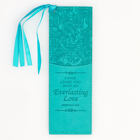 Everlasting Love Teal Faux Leather Bookmark - Jeremiah 31:3