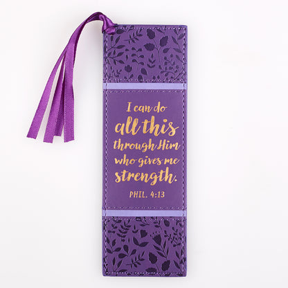 I Can Do All This Purple Faux Leather Bookmark - Philippians 4:13