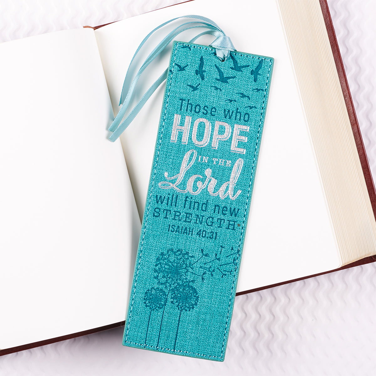 Hope in the Lord Teal Faux Leather Bookmark - Isaiah 40:31