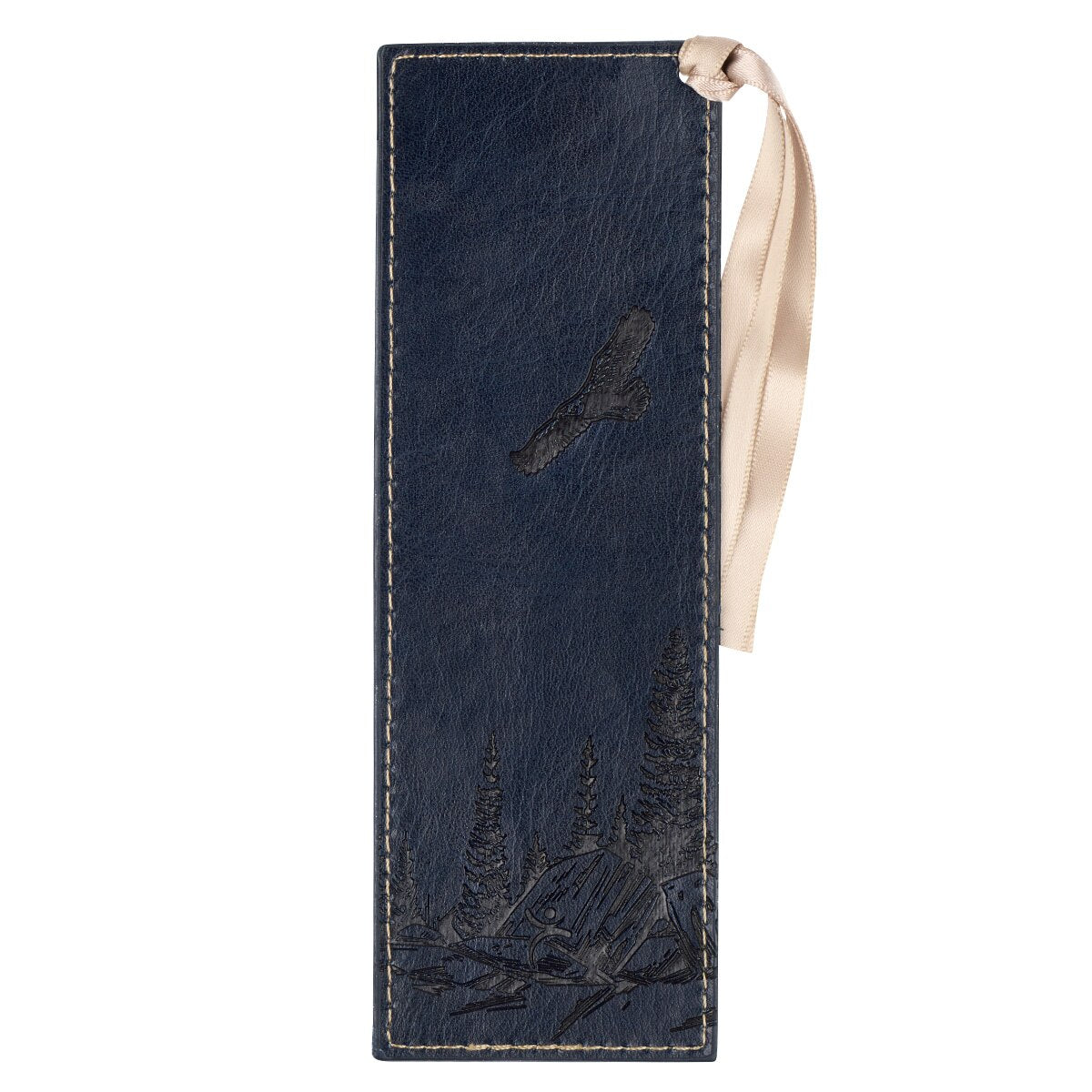 On Eagle's Wings Navy Blue Faux Leather Bookmark - Isaiah 40:31