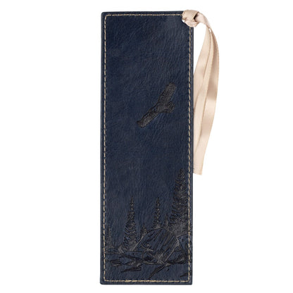 On Eagle's Wings Navy Blue Faux Leather Bookmark - Isaiah 40:31