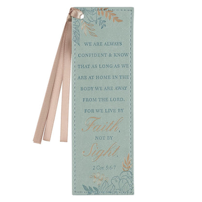 Live by Faith Teal Faux Leather Bookmark - 2 Corinthians 5:6-7