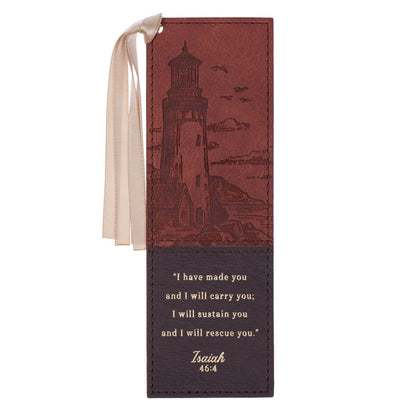 I Have Made You Two-Tone Brown Leather Bookmark - Isaiah 46:4