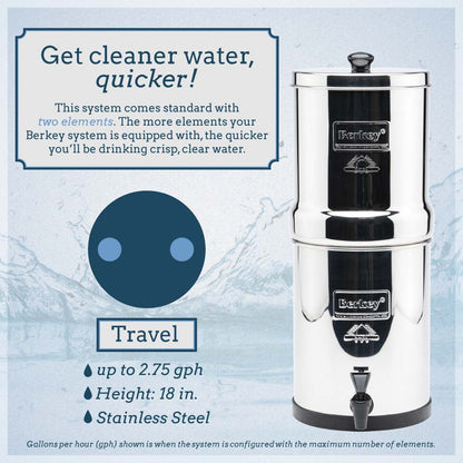 Travel Berkey water filter dimensions and assembled system view