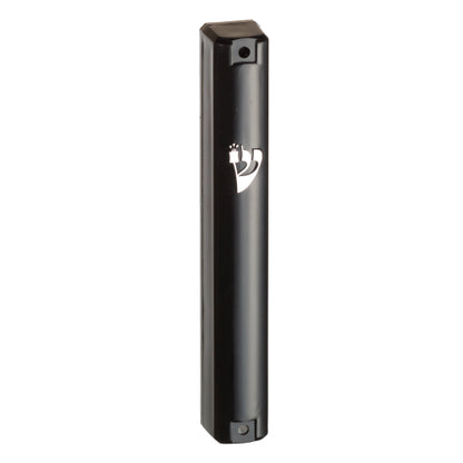 Black Plastic Mezuzah with Silver Shin