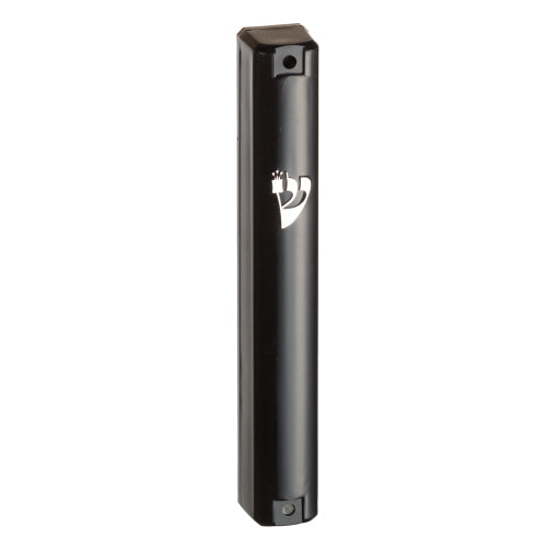 Black Plastic Mezuzah with Silver Shin