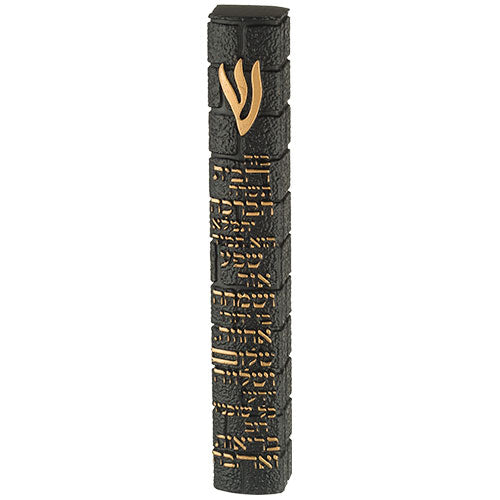 Black Faux Stone Mezuzah with Home Blessing in Hebrew