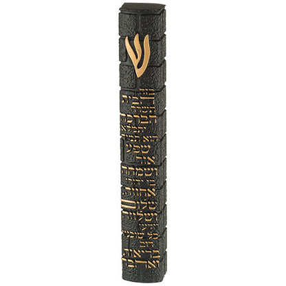 Black Faux Stone Mezuzah with Home Blessing in Hebrew