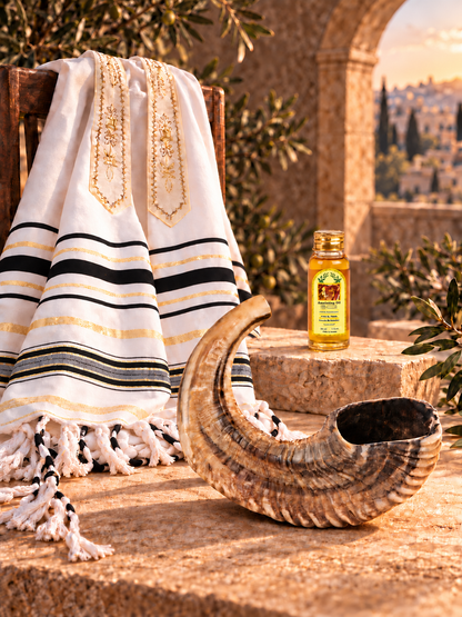 Shofar Gift Set with Prayer Shawl & Anointing Oil