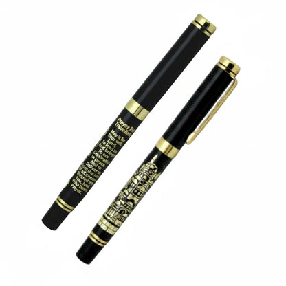 Black and Gold Pen with Travelers Prayer and Jerusalem Design - English
