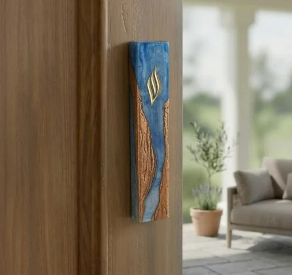 Blue Polyresin Epoxy Mezuzah